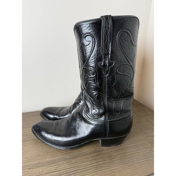 Lucchese L681564 Soft Black Leather USA Made Western Cowboy Boots Men's 11.5 D - Picture 1 of 8